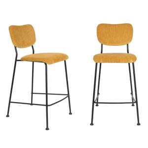 2  tabourets de comptoir en velours jaune
