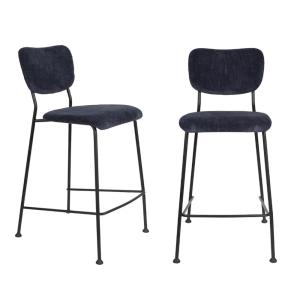 2  tabourets de comptoir rétro en velours bleu