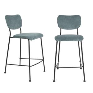 2  tabourets de comptoir rétro en velours bleu gris