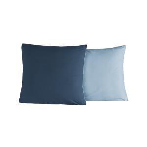 2 taies d'oreiller bicolores en percale Indigo/Nuage65x65 cm