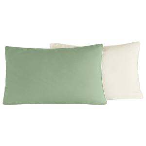 2 taies d'oreiller bicolores en percale Sauge/Ecru 50x70 cm