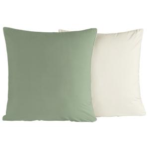 2 taies d'oreiller bicolores en percale Sauge/Ecru 65x65 cm