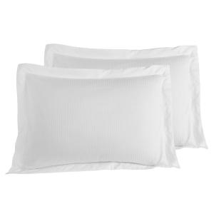 2 taies d'oreiller rayées en satin de coton 1 blanc 50x70 c…