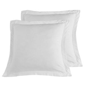 2 taies d'oreiller rayées en satin de coton Blanc 65x65 cm