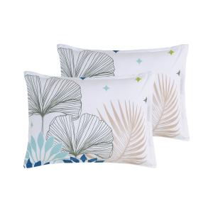 2 taies d'oreillers en percale blanc cassé à motifs bleus 5…