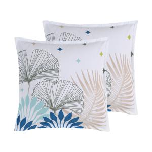 2 taies d'oreillers en percale blanc cassé à motifs bleus 6…