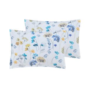 2 taies d'oreillers en percale coton blanc motif bleu 50x70…