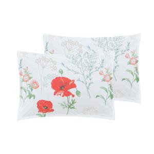 2 taies d'oreillers en percale coton fond blanc 50x70 cm