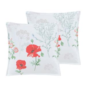 2 taies d'oreillers en percale coton fond blanc 65x65 cm