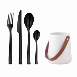 24 couverts avec pot de rangement en Acier Inoxydable - Noir