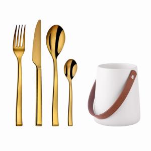 24 couverts avec pot de rangement en Acier Inoxydable - Or