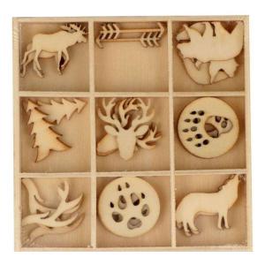 27 mini décorations en bois animaux de la forêt