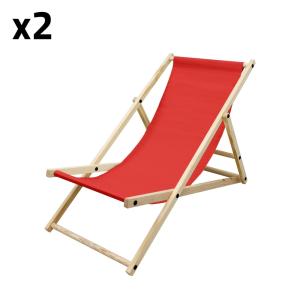 2x Chaise longue jardin pliante bois rouge 120 kg