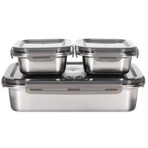 3 boîtes rectangulaires inox - 650ml/2500ml