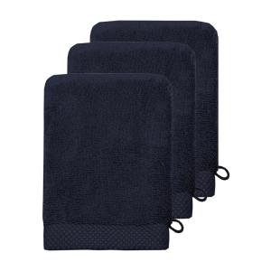 3 gants de toilette 560 g/m² Bleu Nuit 16x22 cm