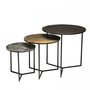 3 tables gigognes rondes aluminium noir doré argenté métal…
