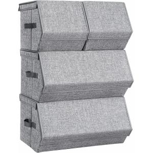 4 Boîtes de rangement tissu non-tissé gris