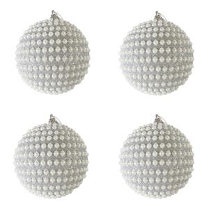 4 boules de Noël avec perles couleur argent en plastique ø…