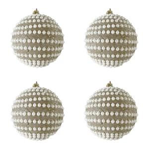 4 boules de Noël avec perles couleur dorée en plastique ø 1…