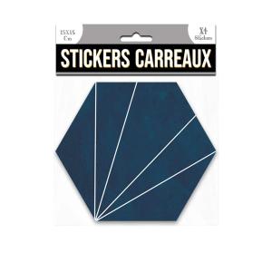 4 stickers hexagonal bleu 15 x 13 cm