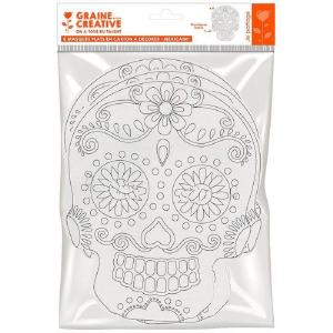 6 masques plats en carton à colorier - Calavera mexicaine