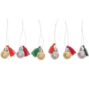 6 mini boules de Noël à paillettes et pompons rouge et vert…