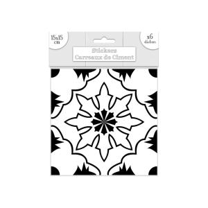 6 stickers carreaux de ciment 15 x 15 cm blanc et noir