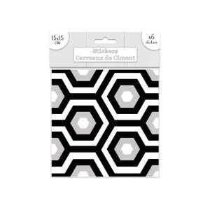 6 stickers carreaux de ciment 15 x 15 cm noir et blanc