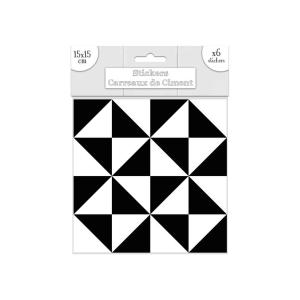 6 stickers carreaux de ciment 15 x 15 cm triangles noirs et…