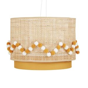 Abat-jour pour suspension en rotin et tissu jaune décoré de…