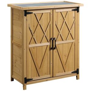 Abri de jardin 3 étagères 2 portes bois sapin jaune