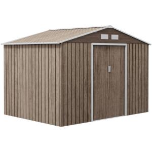 Abri de jardin 5,4 m² avec fondation porte métal marron cla…