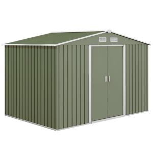 Abri de jardin cabanon rangement outils métal vert clair