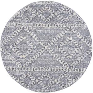 ADAM - Tapis rond à poils longs et relief gris 200x200cm