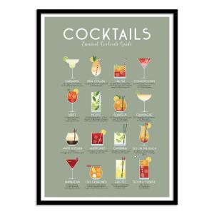 Affiche 30x40 cm et cadre noir - Essential cocktails guide…