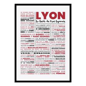 Affiche 30x40 cm et cadre noir - Guide du vrai Lyonnais - F…