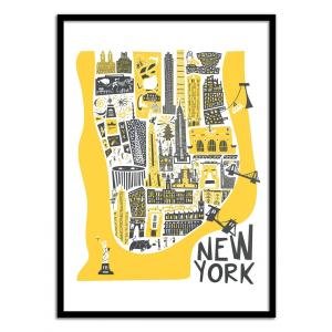 Affiche 30x40 cm et cadre noir - New-York Map - Fox and Vel…