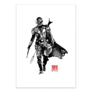 Affiche 30x40 cm - Mandalorian and Baby Yoda - Pechane Sumie