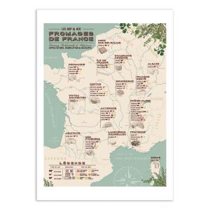 Affiche 50x70 cm - Carte des fromages de France - Frog Post…