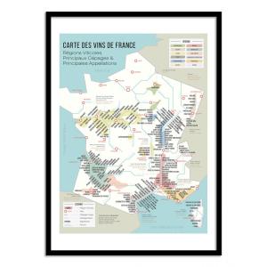 Affiche 50x70 cm et cadre noir - Carte des vins de France -…