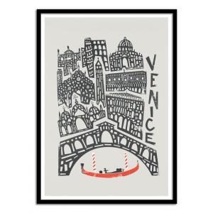 Affiche 50x70 cm et cadre noir - Venise - Fox and Velvet