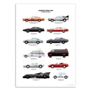 Affiche 50x70 cm - Legendary Movie Cars - Olivier Bourdereau