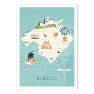 Affiche 50x70 cm - Mallorca Map Travel Poster - Henry Rivers