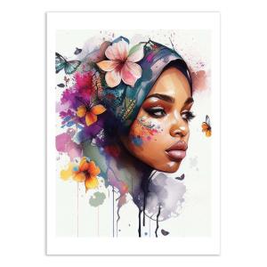 Affiche 50x70 cm - Watercolor floral arabian woman - Chroma…