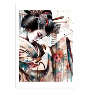 Affiche 50x70 cm - Watercolor Geisha Dancer - Chromatic fus…