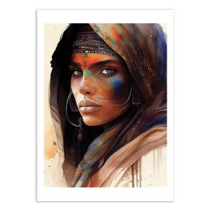 Affiche 50x70 cm - Watercolor Tuareg woman V2 - Chromatic f…