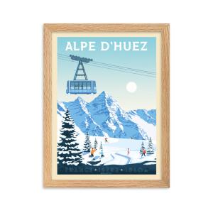 Affiche Alpe d'Huez France avec Cadre (Bois) 30x40 cm