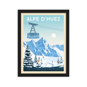 Affiche Alpe d'Huez France   Cadre Bois noir 30x40 cm