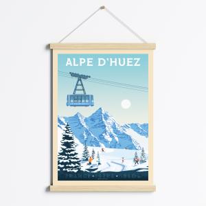 Affiche Alpe d'Huez France   Cadre Magnétique (Bois) 50x70…