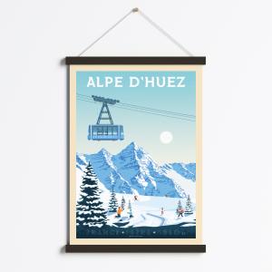 Affiche Alpe d'Huez France   Cadre Magnétique (Bois Noir) 5…